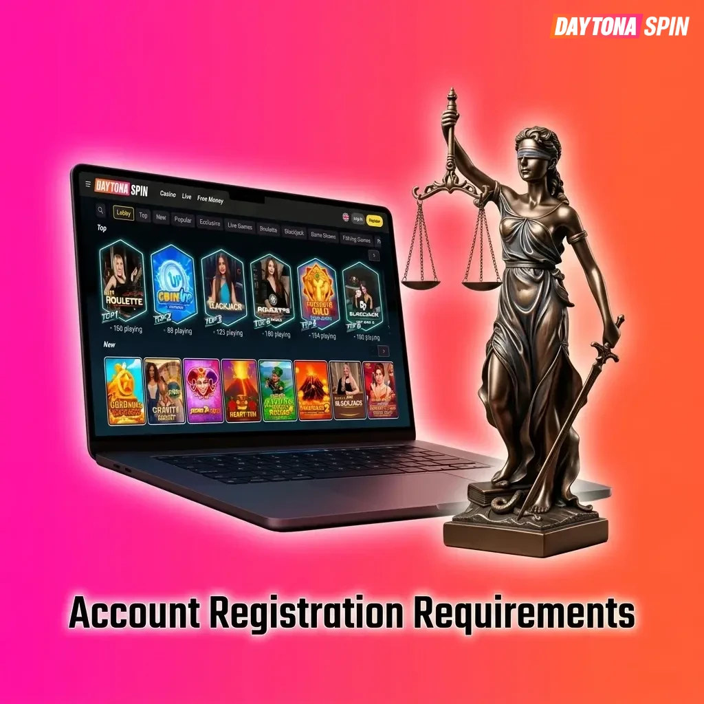 Daytona Spin account registration requirements including age verification, eligibility criteria, and responsible gambling terms for UK players