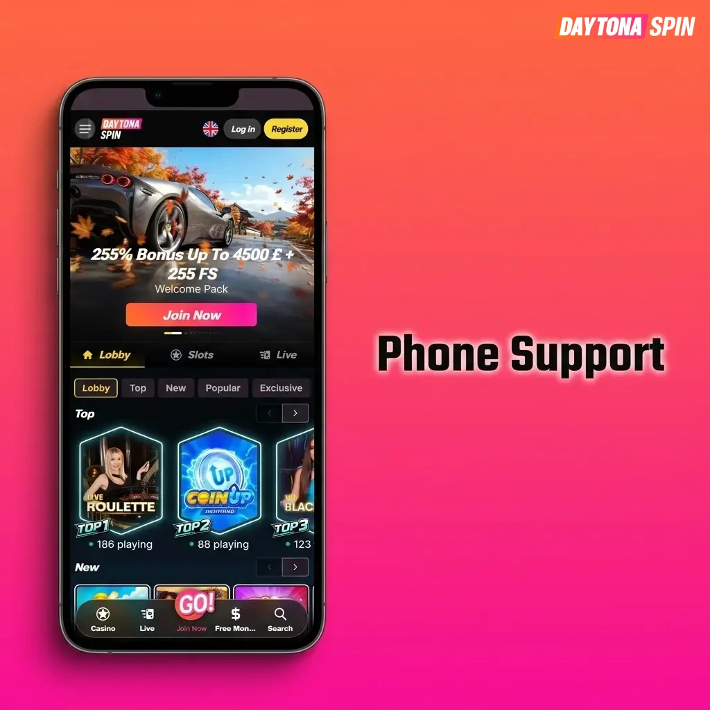 Daytona Spin phone support helpline for UK players, ideal for urgent issues, complex queries, and accessibility needs during operating hours.