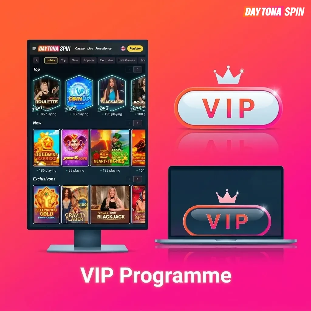 Daytona Spin tiered VIP programme offering loyal players exclusive bonuses, faster withdrawals and dedicated account management