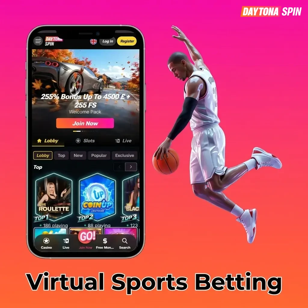 Virtual sports betting on Daytona Spin including football, horse racing, greyhounds and tennis with fast-paced results