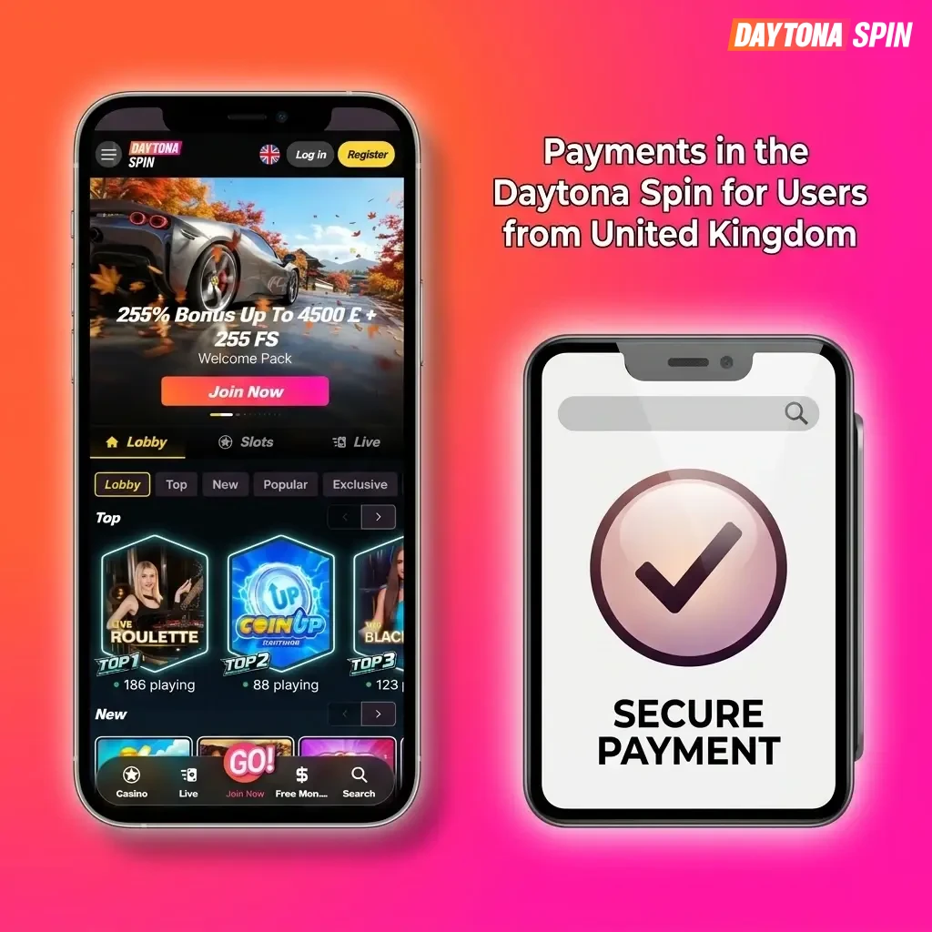 Daytona Spin app payment methods for UK players including Visa, Mastercard, crypto, and major banks
