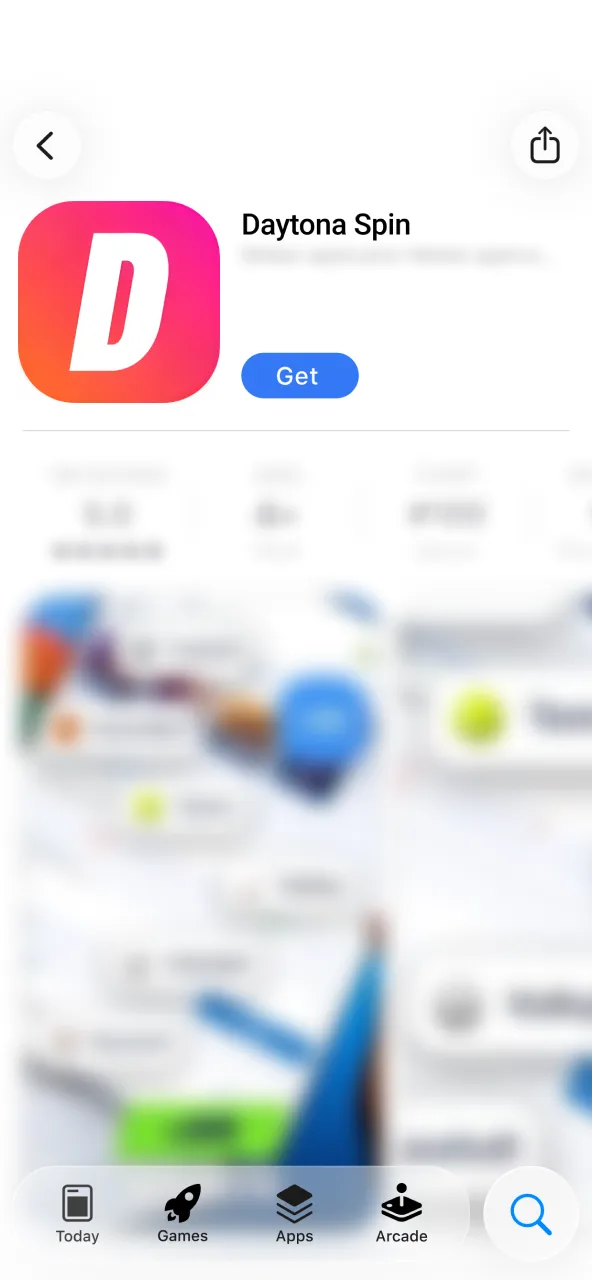 Daytona Spin iOS download leads directly to the App Store entry.