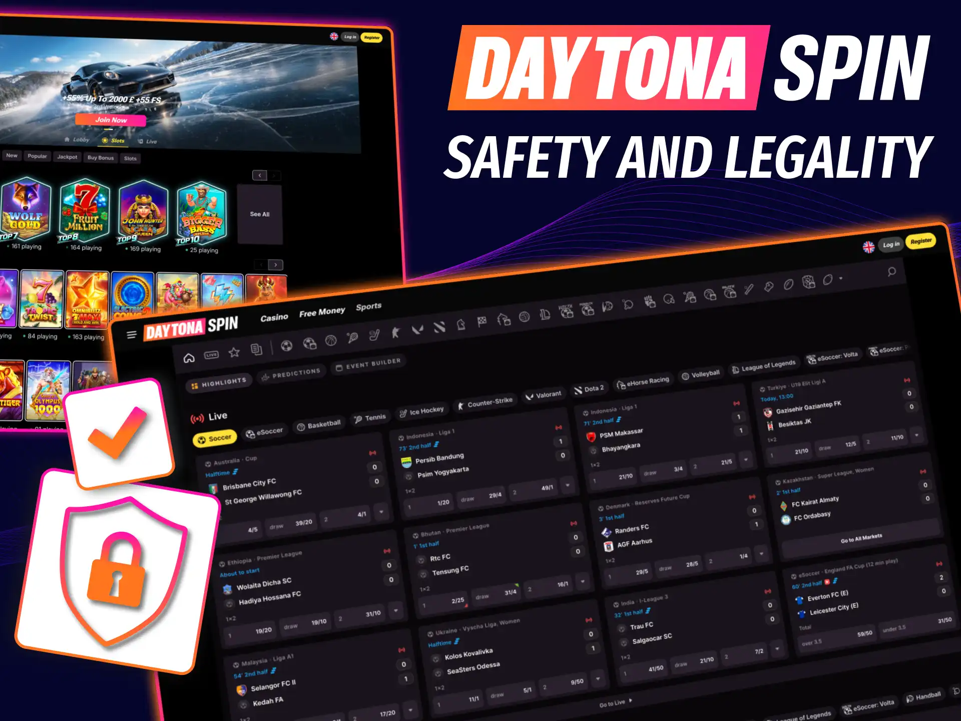 Licensed Daytona Spin platform using SSL and responsible gambling protections.